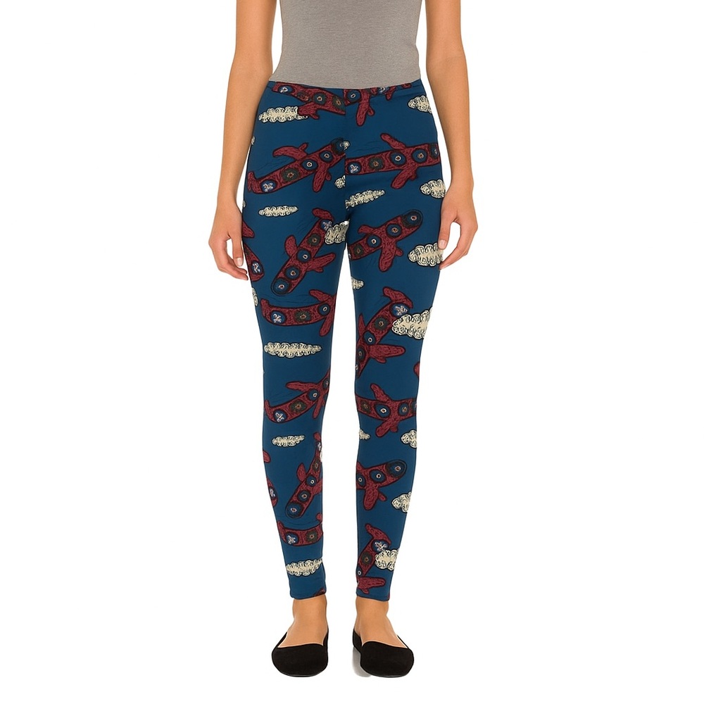 LulaRoe One of a Kind Flying Airplane with Animals print Soft One Size Leggings